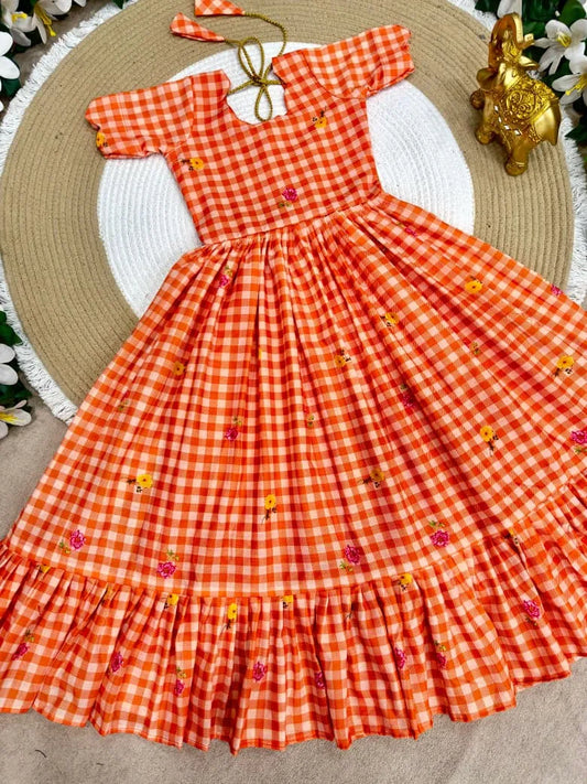 Mul-Chanderi Summer Kids Frock Collection - Orange