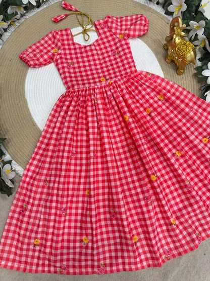 Mul-Chanderi Summer Kids Frock Collection - Red