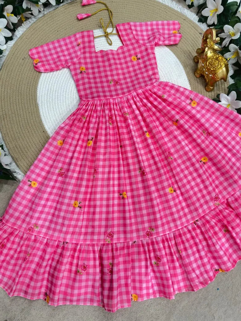 Mul-Chanderi Summer Kids Frock Collection - Pink