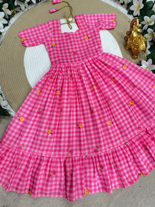 Mul-Chanderi Summer Kids Frock Collection - Pink