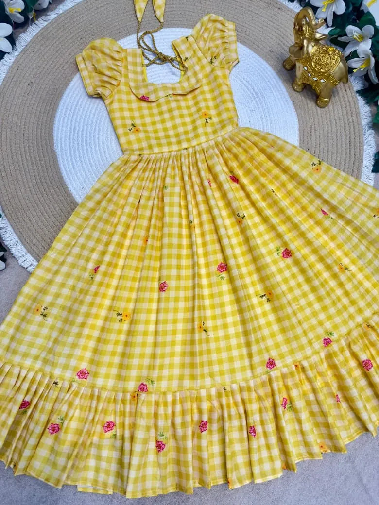Mul-Chanderi Summer Kids Frock Collection - Yellow