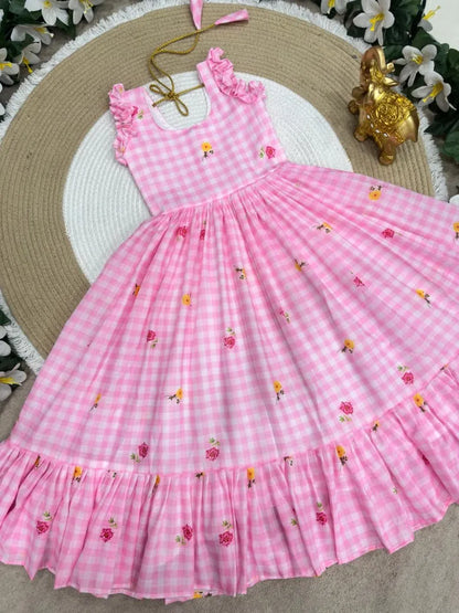 Mul-Chanderi Summer Kids Frock Collection - Baby Pink