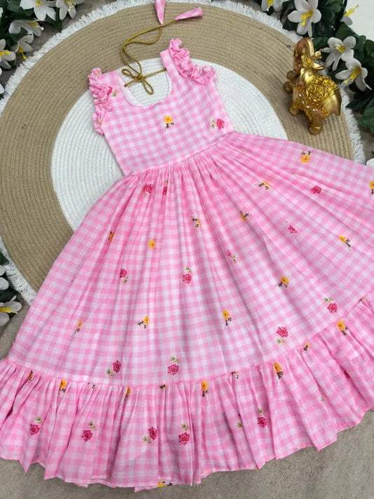 Mul-Chanderi Summer Kids Frock Collection - Baby Pink
