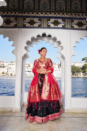 Traditional Paithani Lehenga with Dupatta & Batwa - Black