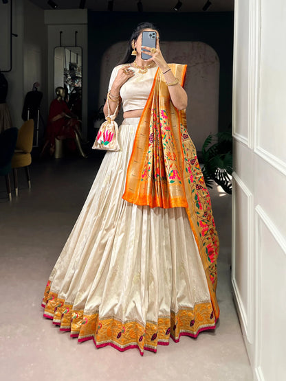 Traditional Maharashtrian Paithani Lehenga Choli for Wedding - Orange