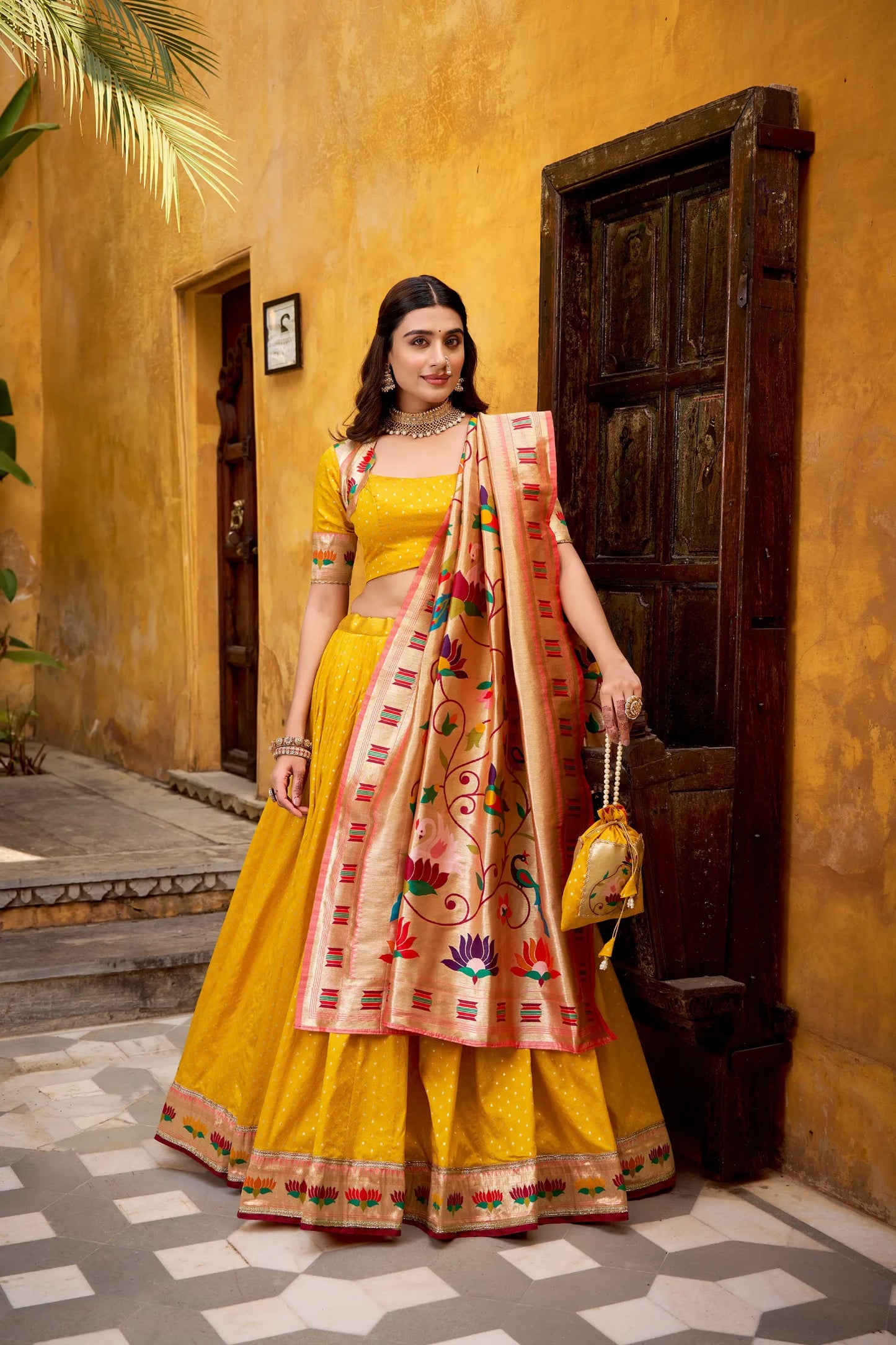 Traditional Maharashtrian Paithani Lehenga Choli for Wedding - Mango
