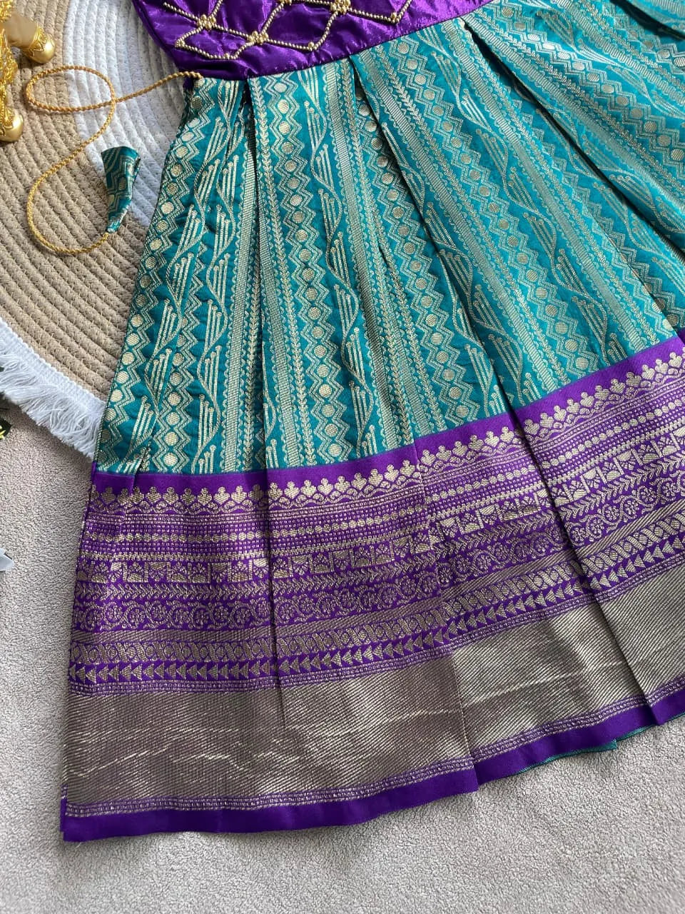 Dyed Silk Maggam Work Kids Gown