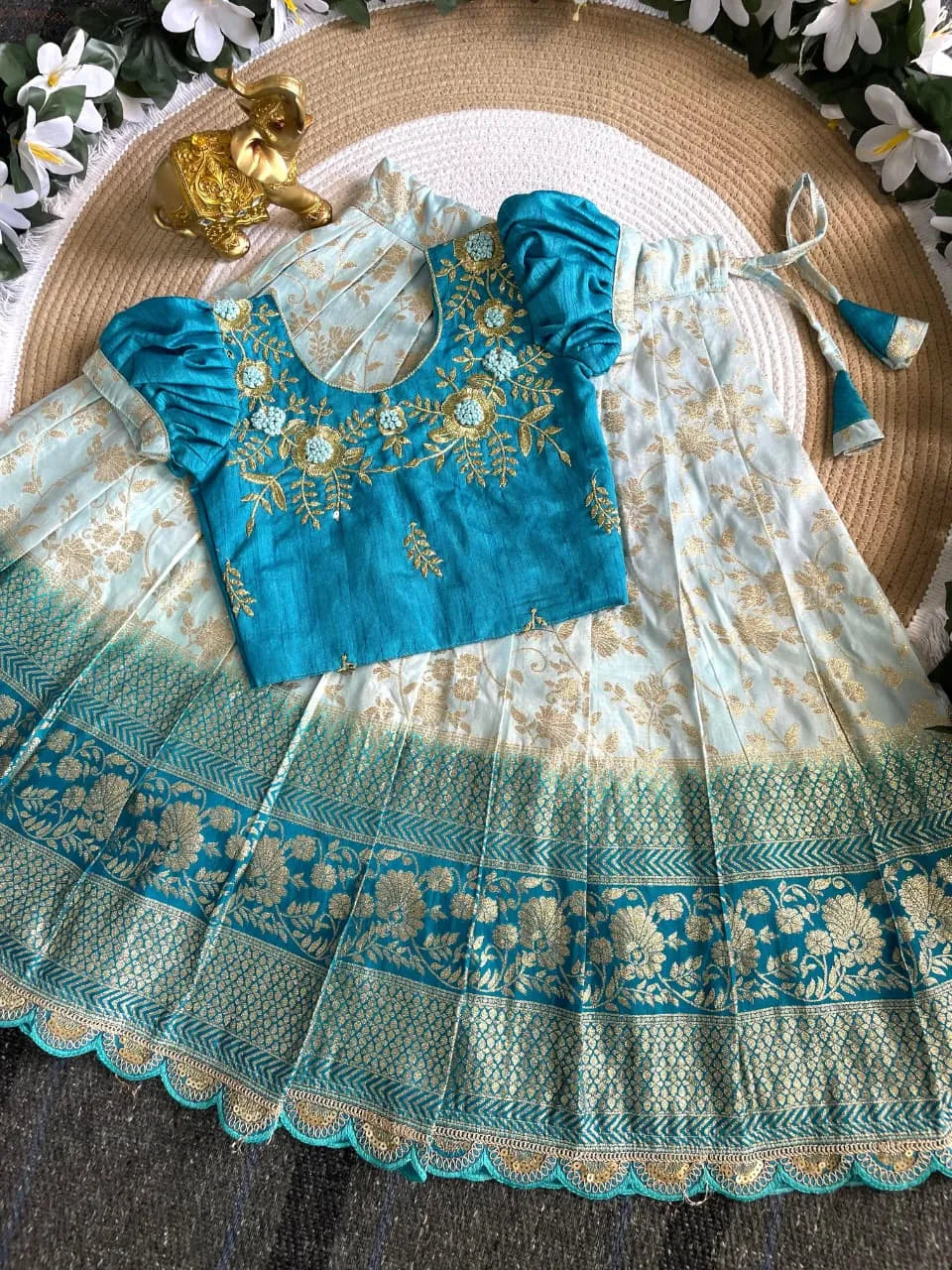 Viscose Silk Maggam Work Kids Lehenga-choli - Sky