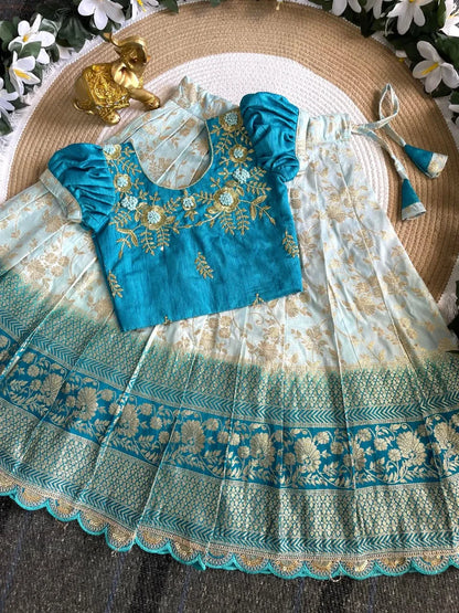 Viscose Silk Maggam Work Kids Lehenga-choli - Sky