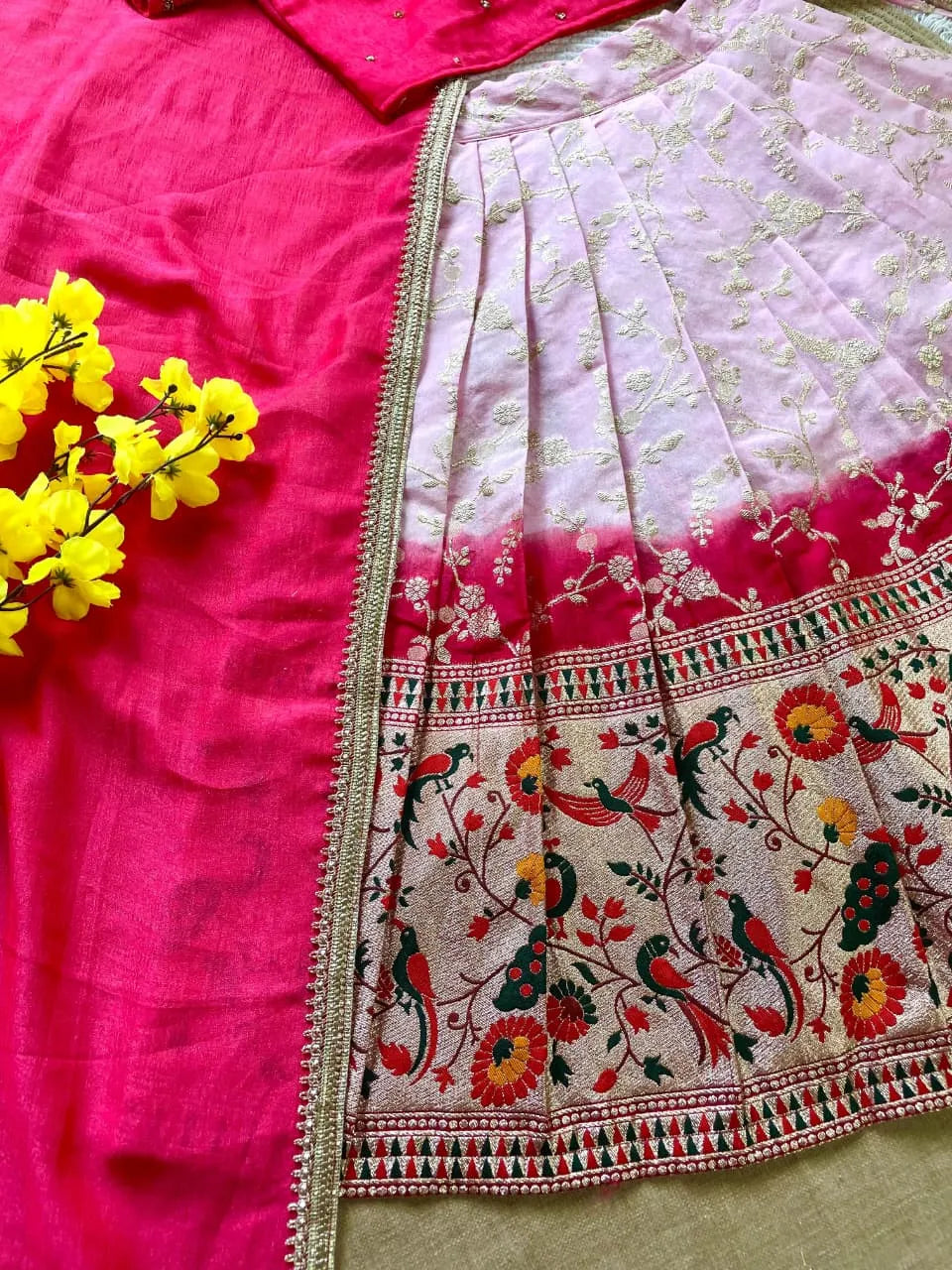 Vichitra Silk Hand Dying Lehenga Choli - Pink