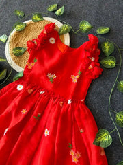 Kids Soft Summer Friendly Designer Gown - Red
