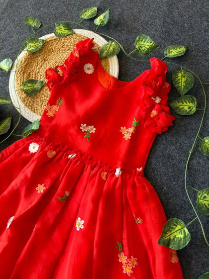 Kids Soft Summer Friendly Designer Gown - Red