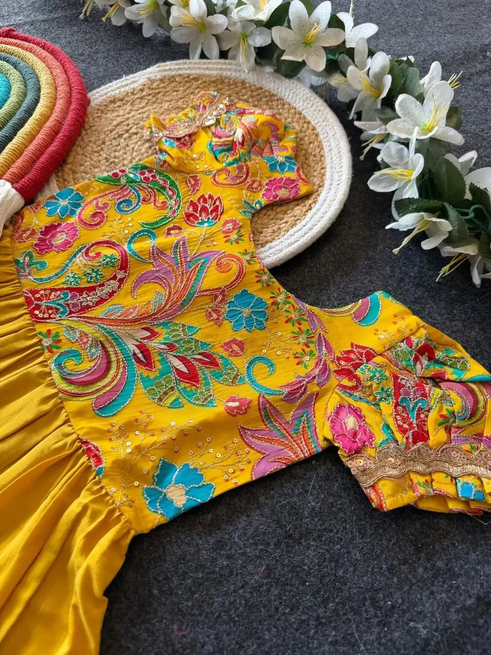 Viscose Natural Crepe Position Printed Gown - Yellow