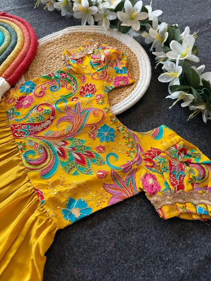 Viscose Natural Crepe Position Printed Gown - Yellow