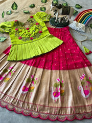 Flamingo Paithani Traditional Kids Lehenga - Pink