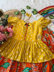 Kids Dola Silk Position Embroidered Lehenga Set - Yellow