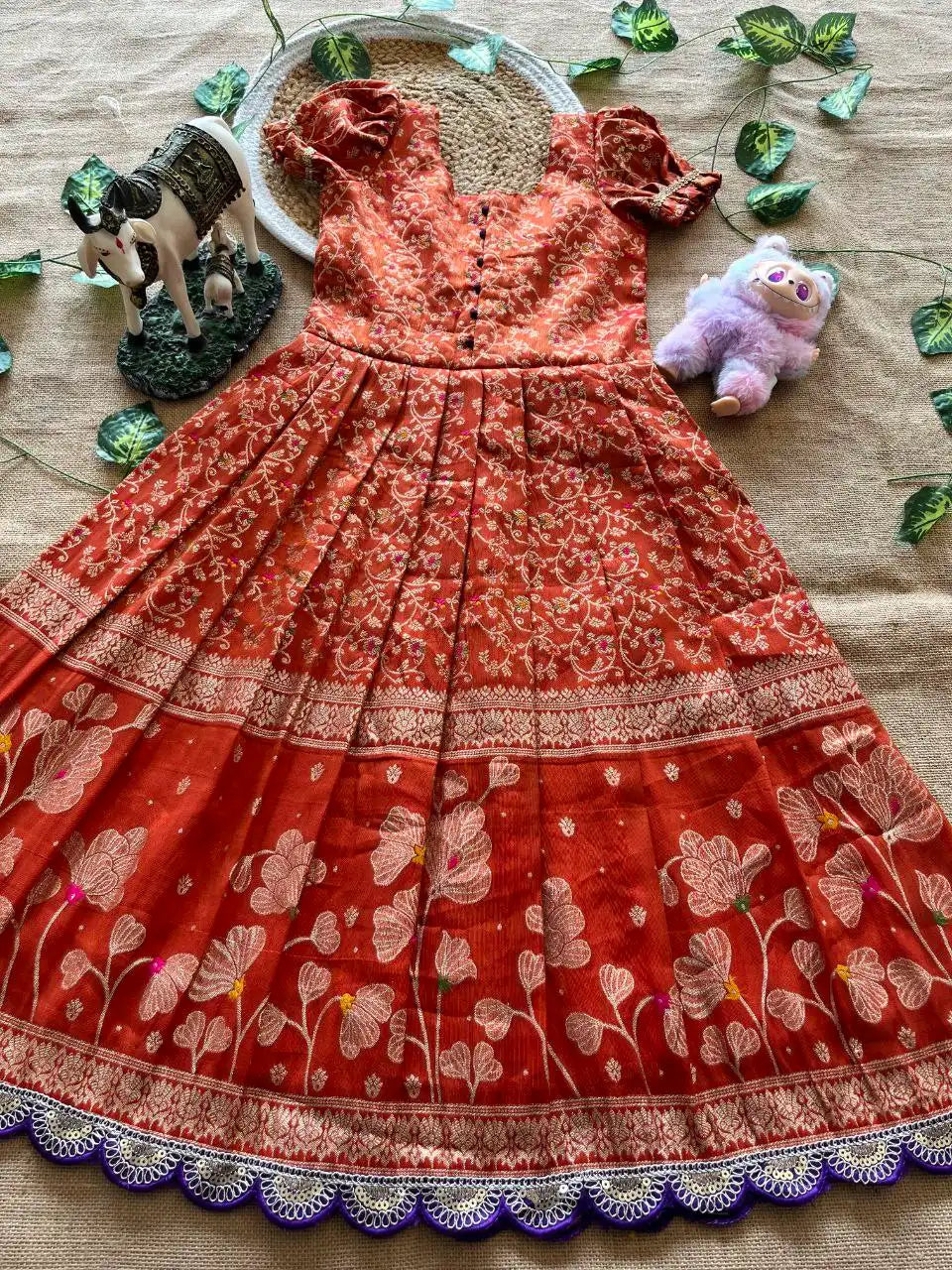 Kids Tissue Silk Panihari Weaved Gown - Red