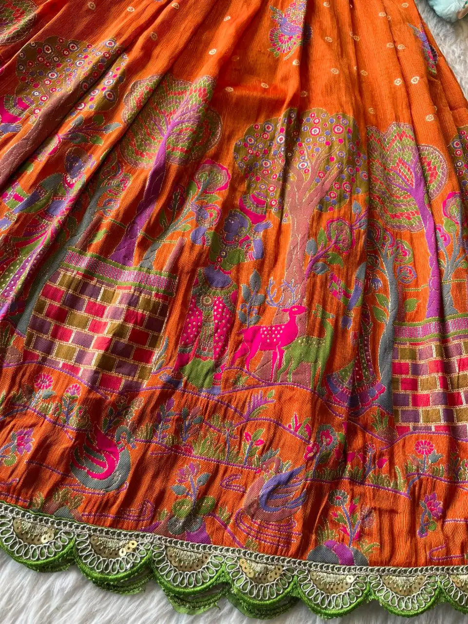 Kids Tissue Silk Paithani Weaving  Gown - Orange