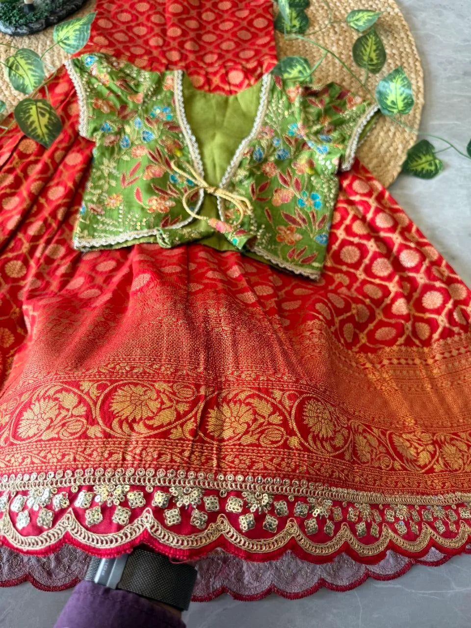 Kids Royal Zari Twirl Gown Set - Red