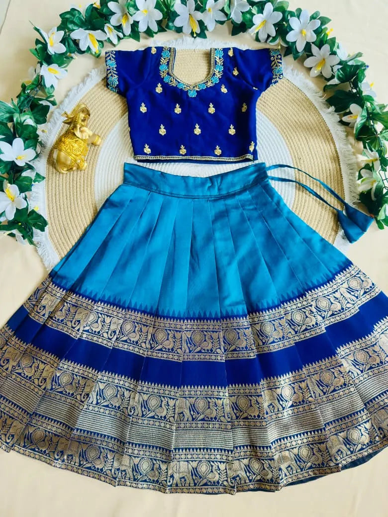 Royal Blue Zari Weave Kids Lehenga Choli