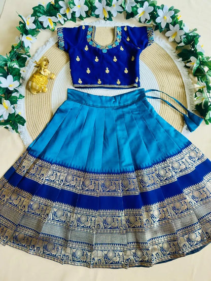 Royal Blue Zari Weave Kids Lehenga Choli