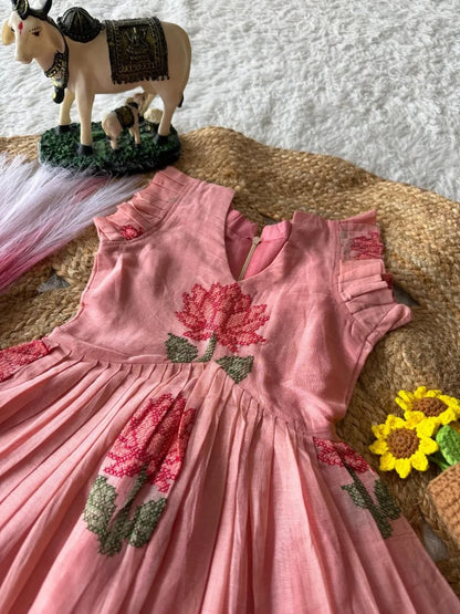 Lotus Girls Short Gown - Pink