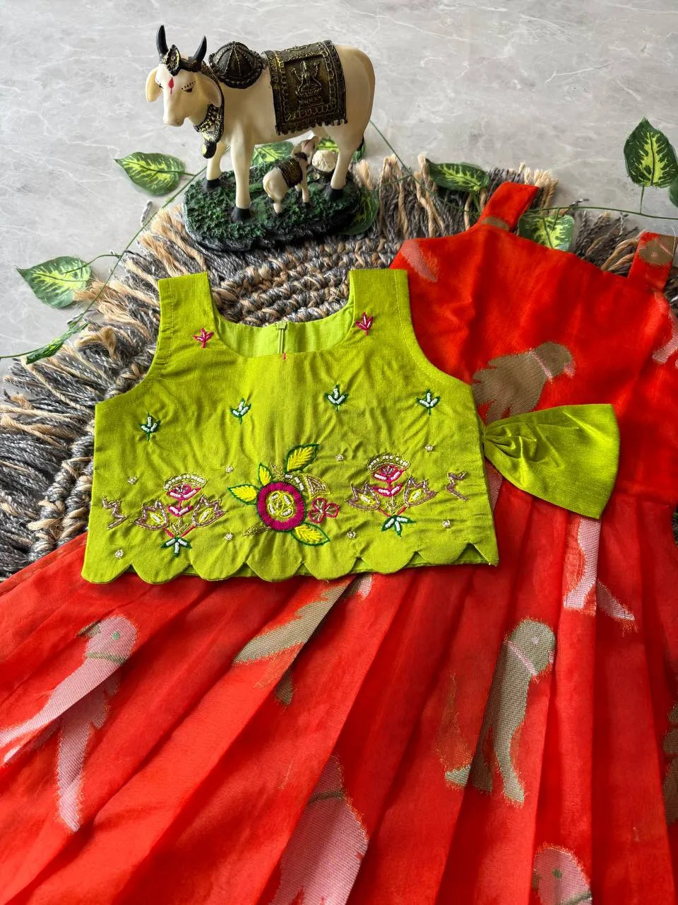 Little Princess Bird Motif Festive Gown - Red