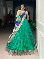 Soft Silk Paithani Embroidery Thread Work Lehenga Choli - Teal