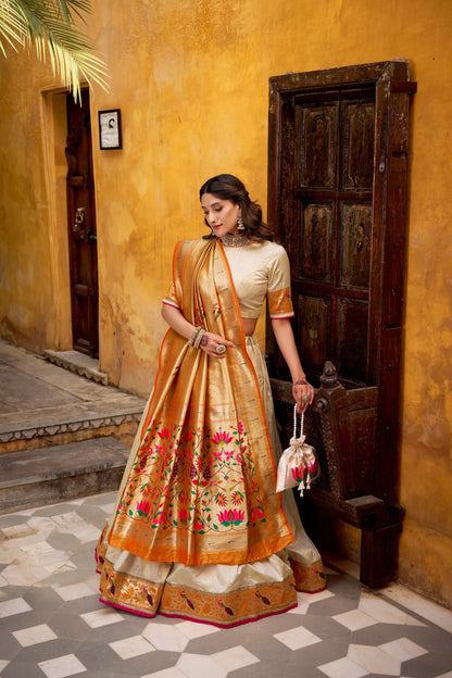 Traditional Maharashtrian Paithani Lehenga Choli for Wedding - Orange