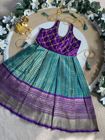 Dyed Silk Maggam Work Kids Gown