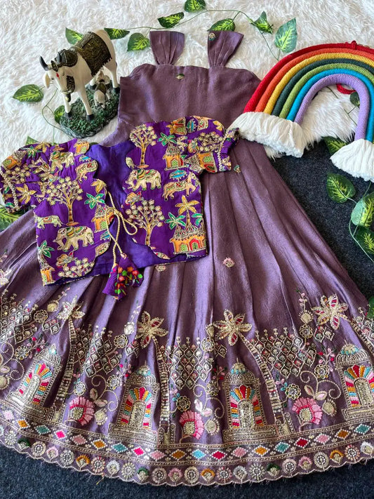 Temple Garden Designer Kids Festive Gown Set - Lavender