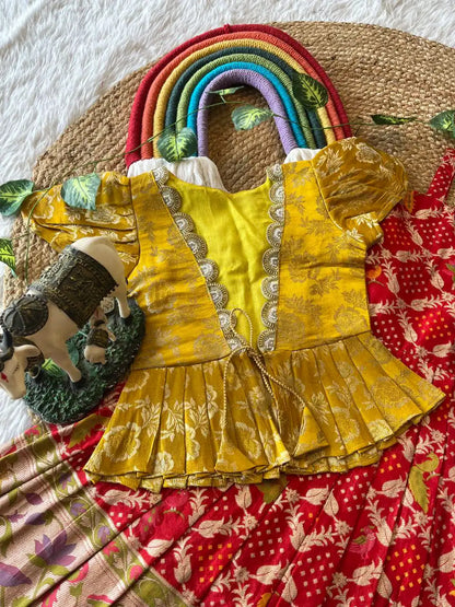 Kids Gown with Designer Coat - Yellow & Red