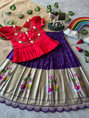 Flamingo Paithani Traditional Kids Lehenga - Purple