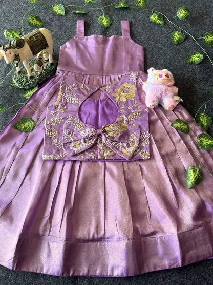 Kids Tissue Gown with Handwork Coat - Lilac