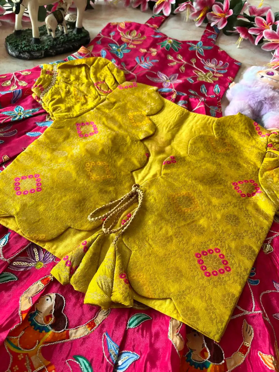 Beautiful Position & Kalamkari Kids Gown with Coat - Pink