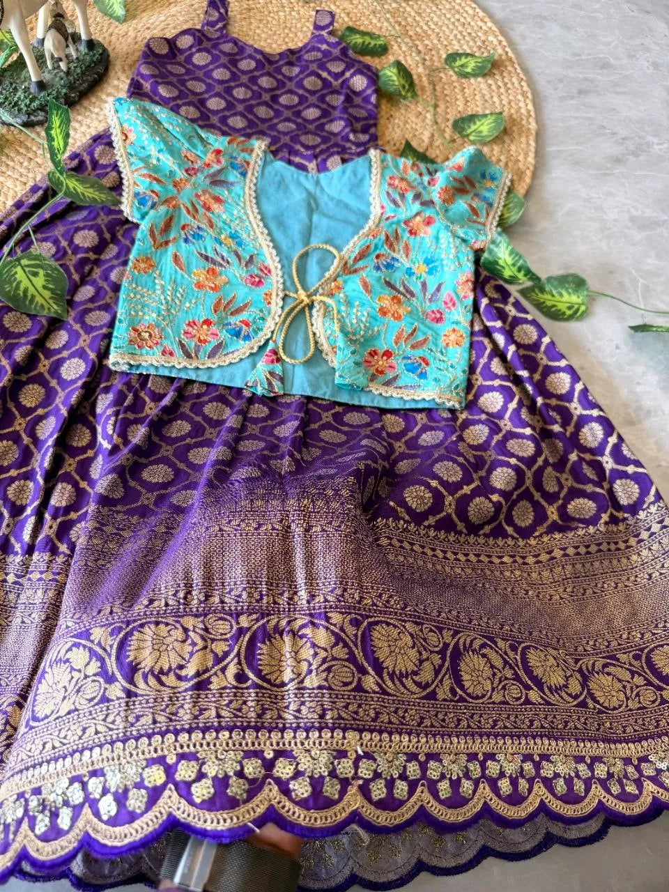 Kids Royal Zari Twirl Gown Set - Purple
