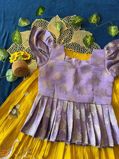 Flamingo Bead & Moti Work Kids Lehenga - Lilac & Yellow