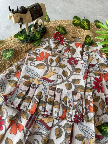 Kota Chex Kids Kalamkari Lehenga - White