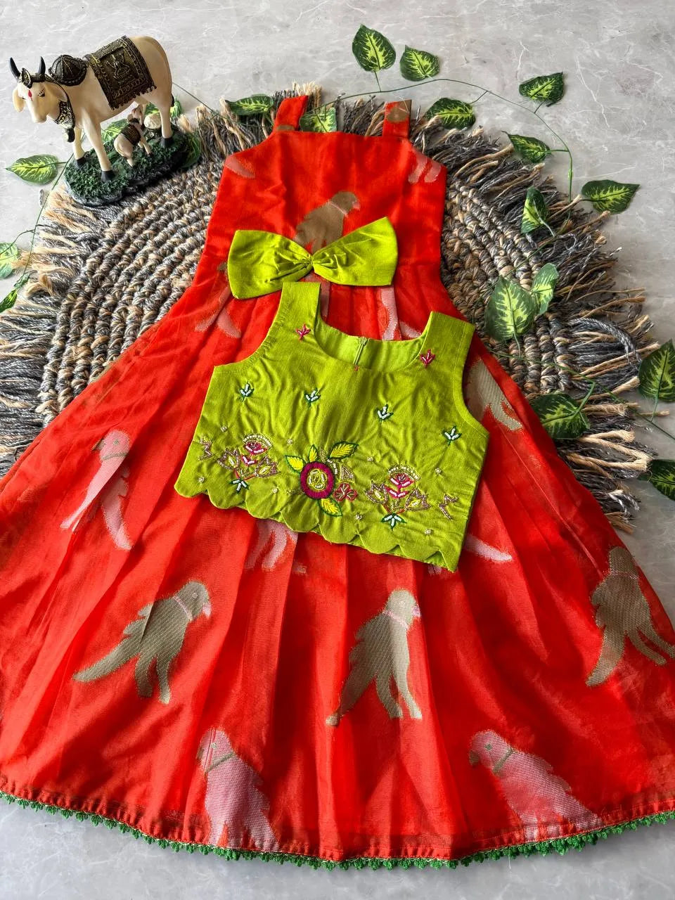Little Princess Bird Motif Festive Gown - Red