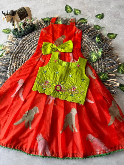 Little Princess Bird Motif Festive Gown - Red