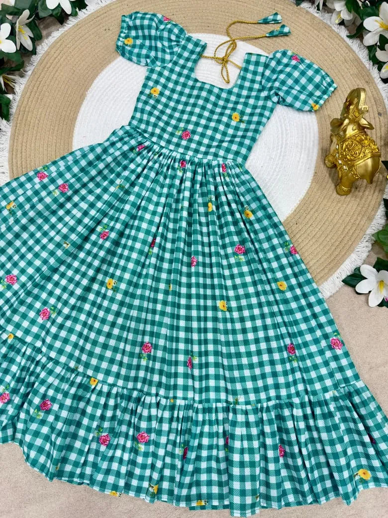 Mul-Chanderi Summer Kids Frock Collection - Green
