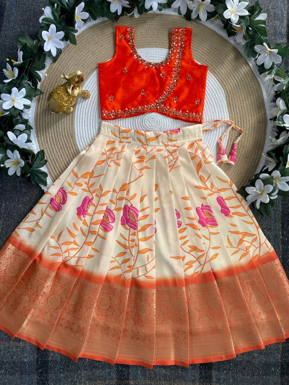 Sartin Silk Maggam Work Lehenga Choli