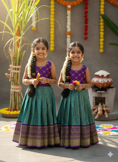 Dyed Silk Maggam Work Kids Gown