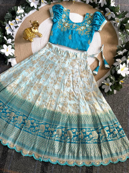 Viscose Silk Maggam Work Kids Lehenga-choli - Sky