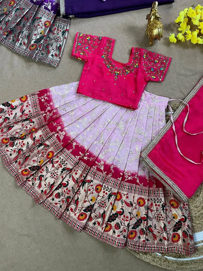 Vichitra Silk Hand Dying Lehenga Choli - Pink