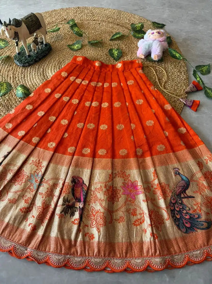 Peacock Grace Kids Lehenga Set - Purple & Orange