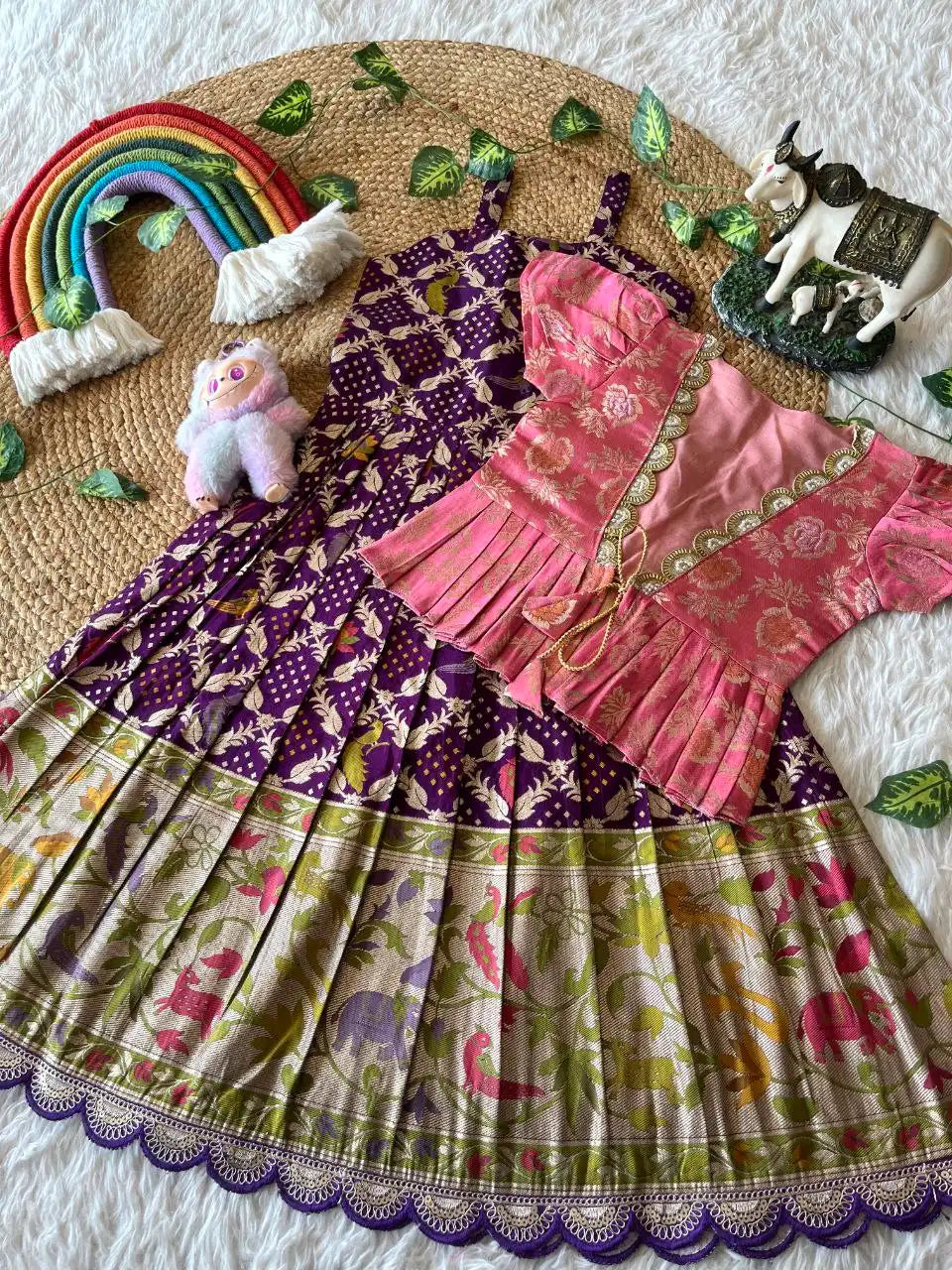 Kids Gown with Designer Coat - Pink & Purple