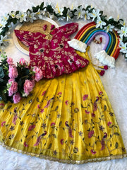 Kids Nylon Silk Embroidery Lehenga - Yellow
