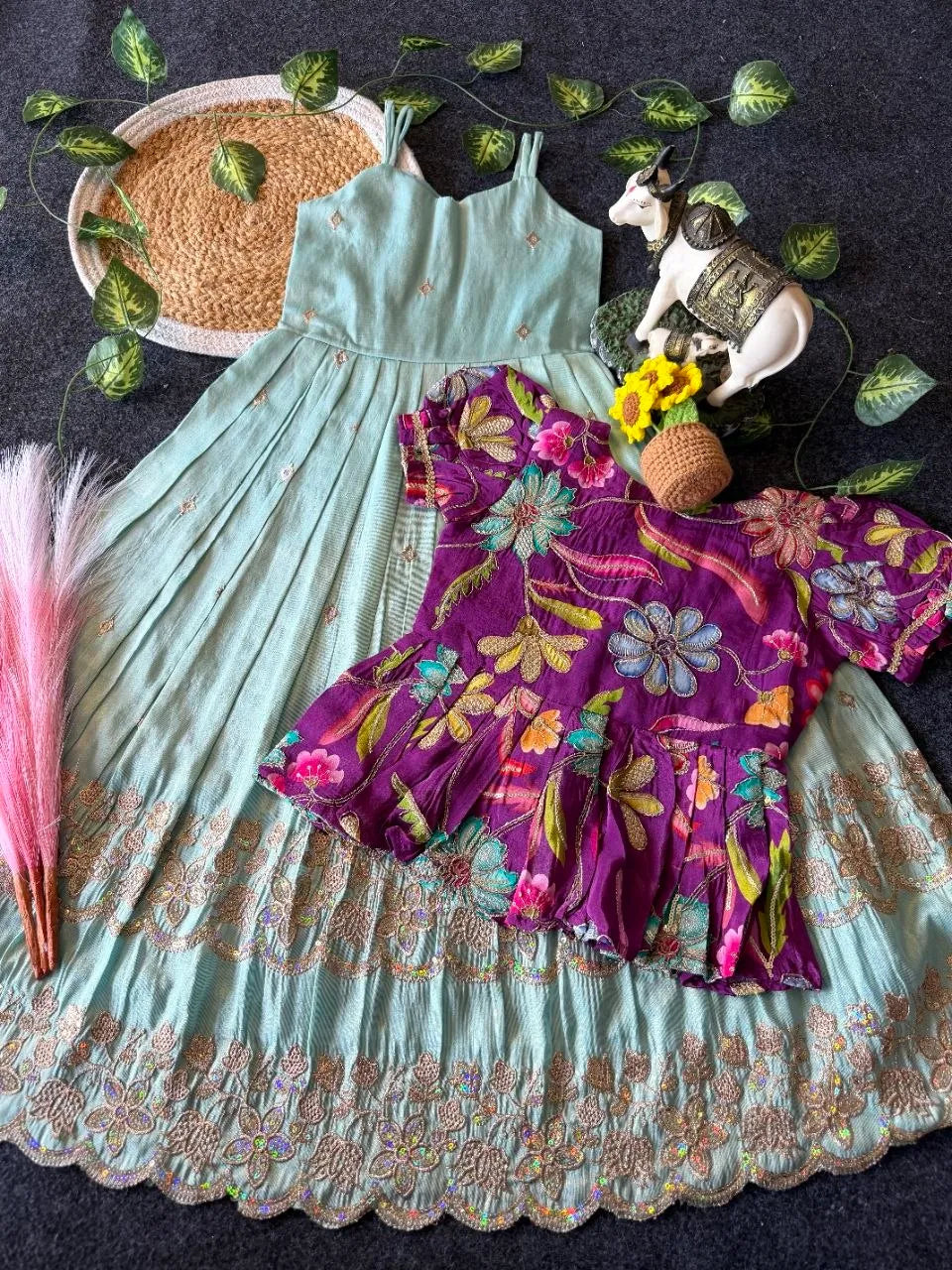 Little Bloom Princess Gown Set with Coat - Sky