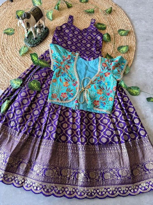 Kids Royal Zari Twirl Gown Set - Purple